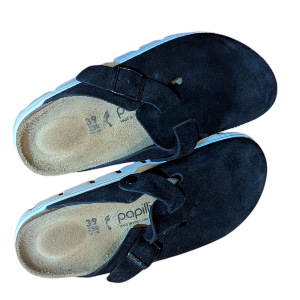 Birkenstock Boston Black Suede Lug Soles Slip-On Clogs Euro 39 US 8 - Picture 3 of 9